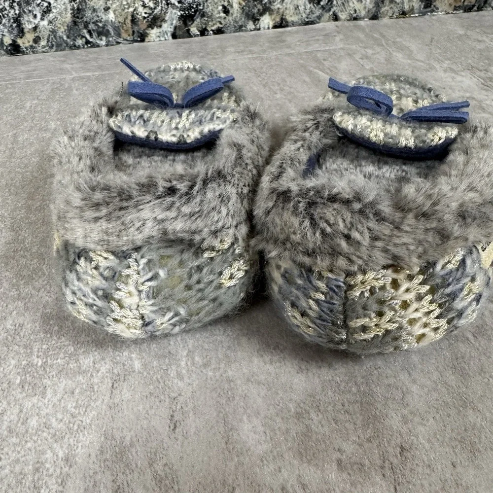 Dearfoams Unisex Kids Fairisle Moccasin Slipper Heather Grey Light Blue‎ Sz 7/8